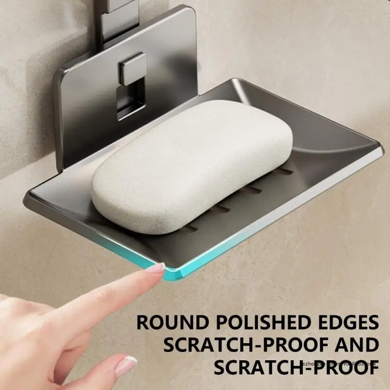 

28GF Strong Suction Cup Soap Dish Holders Sturdy Aluminum ABS Wall Mounted Draining Soap Box for Bathroom and Kitchen