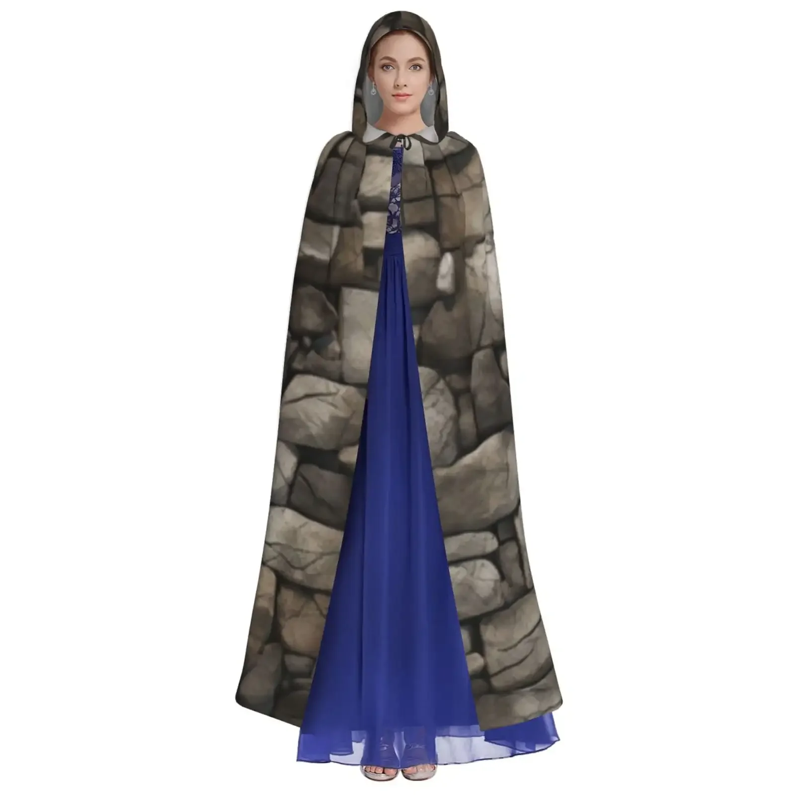 Customization Unisex Hooded Cloak Adult Lightweight Overcoat Stone Wall Texture Cloak For Halloween Cosplay Costumes