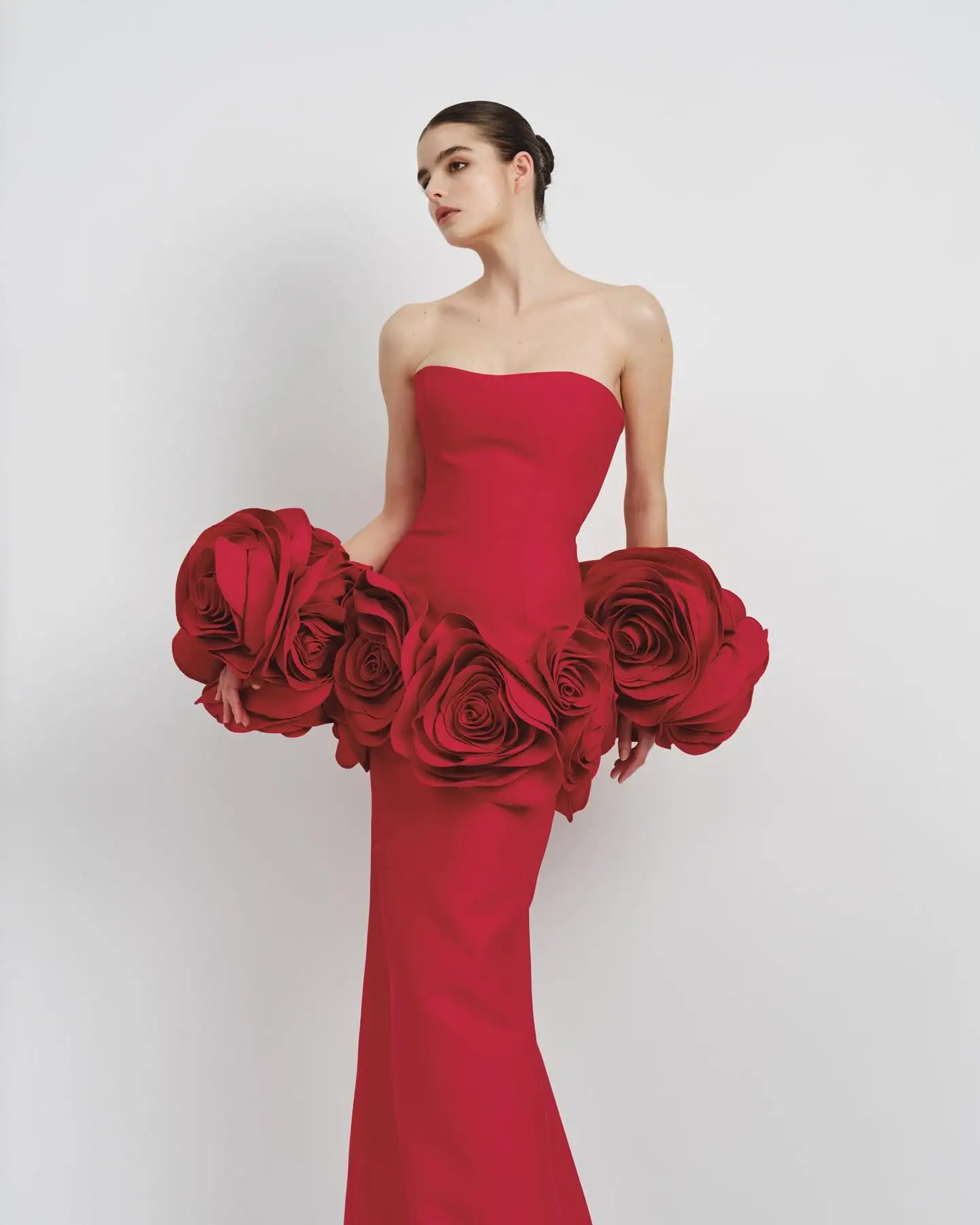 

2025 New Arrival Women Sexy Strapless Big Florals Bodycon Bandage Long Dress Elegant Evening Party Cocktail Fashion Outfit