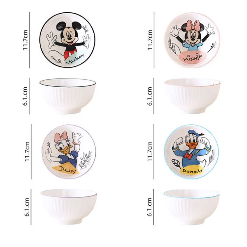 Mickey Minnie Rice Bowl Anime Ceramics Bowl Disney Girl Tableware Cute Donald Duck Stripe Bowl 2 People Gift Box Wholesale