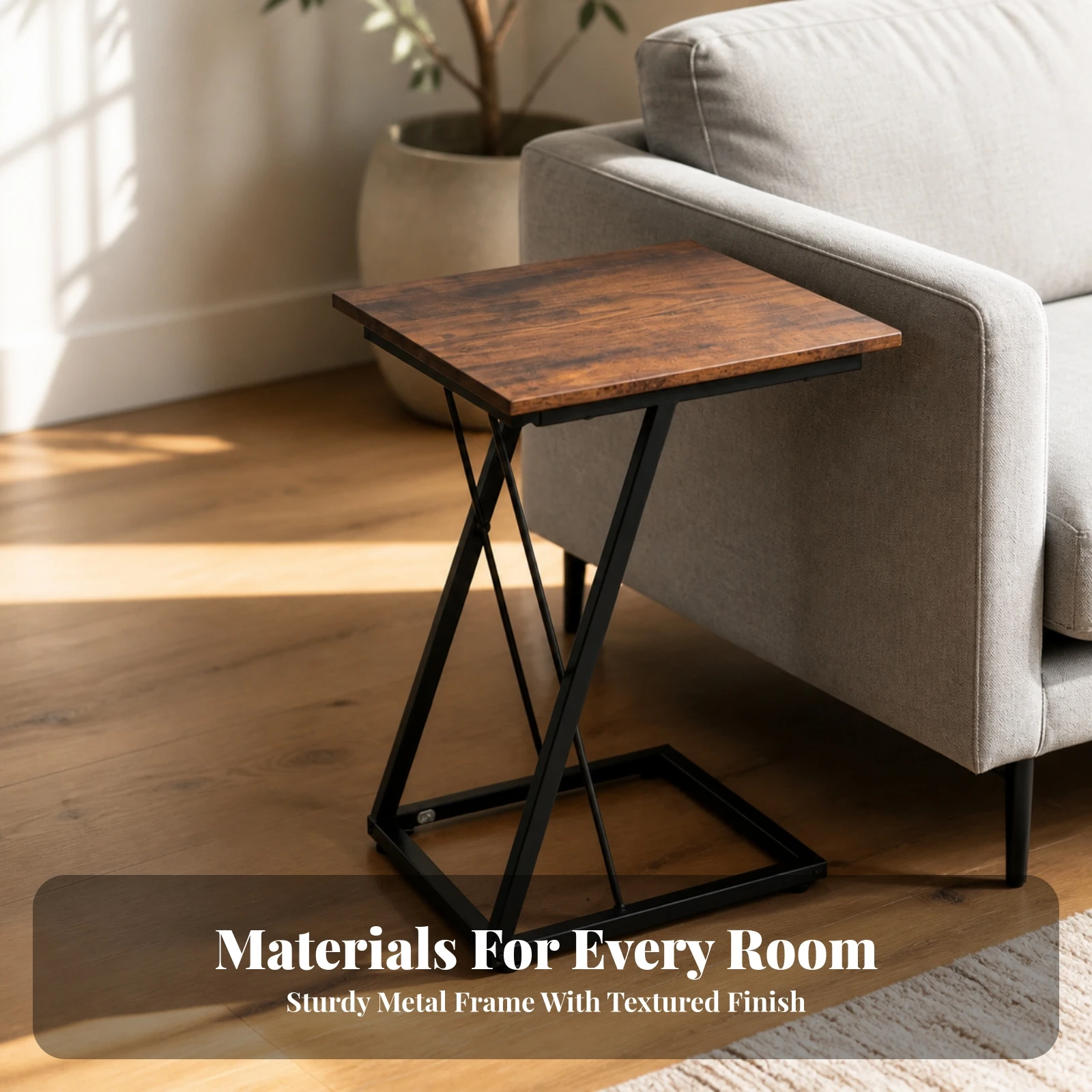 Rectangular Side Table Wood-Finished Sofa Side Table Furniture Small Print Stand Sturdy for Living Room, Bedroom