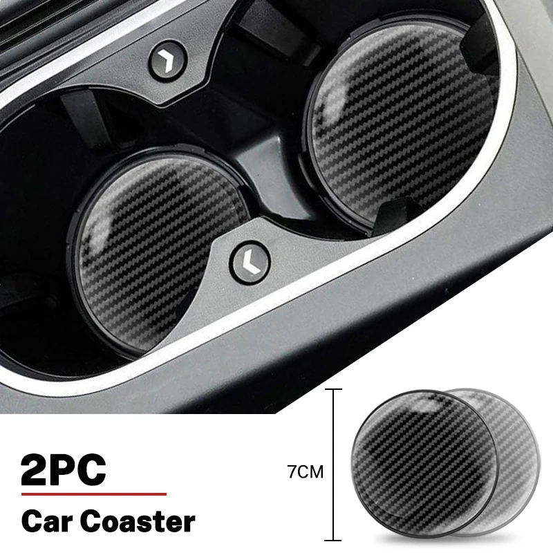 2Pcs Universal Car Cup Coasters 7CM Non-Slip Shockproof Waterproof Carbon Fiber Texture Auto Interior Cup Mat Decor Accessories