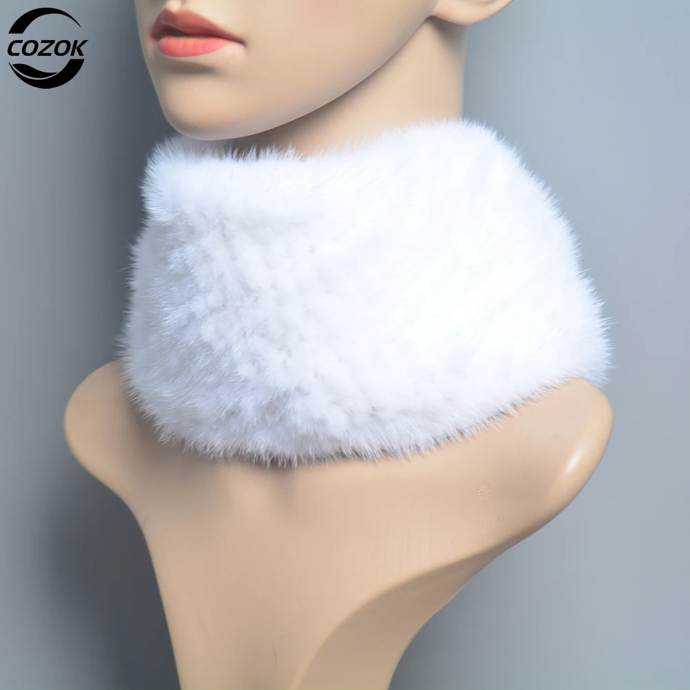 New Arrival Women Real Mink Fur Ring Scarves Headbands Good Elastic Knitted Natural Mink Fur Scarf Winter Warm Ladies Fur Shawl