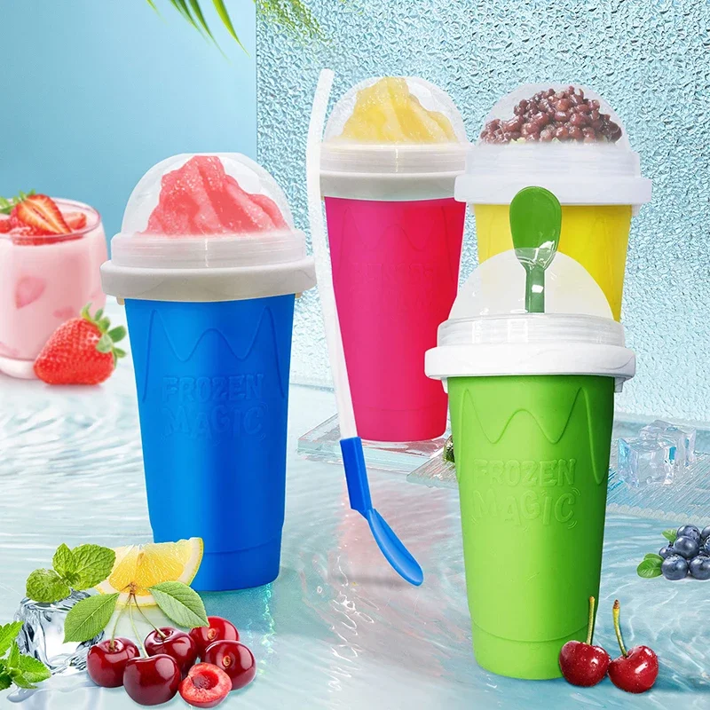 DIY Smoothie Cup Pinch Cups Frozen Magic Squeeze Cup Cooling Maker Cup Freeze Mug Milkshake Tools Protable Smoothie Mug Summer