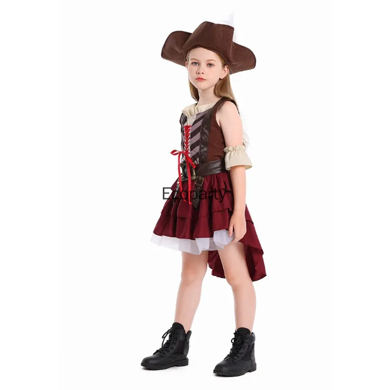الكبار الاطفال هالوين زي القراصنة الفتيات النساء خمر القرون الوسطى الكابتن جاك تأثيري فستان طقم قبعات ملابس أداء مرحلة الحفلات #5