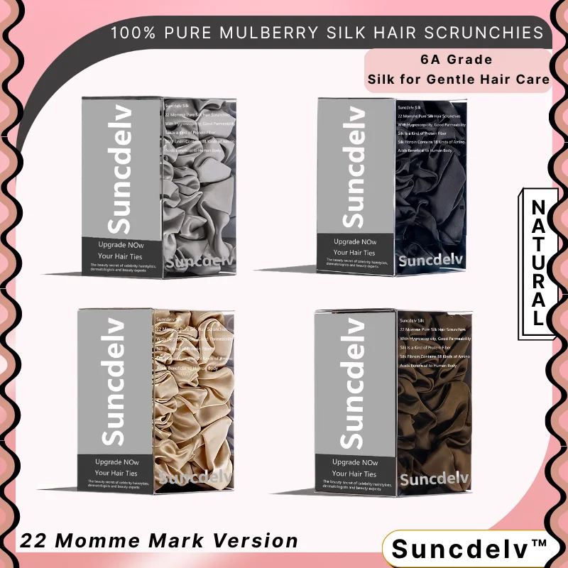 [Elas para el cabello de seda] Juego de 3 coleteros para el cabello de seda de morera 100% pura, estilo minimalista elegante, bandas para el cabello de alta calidad.