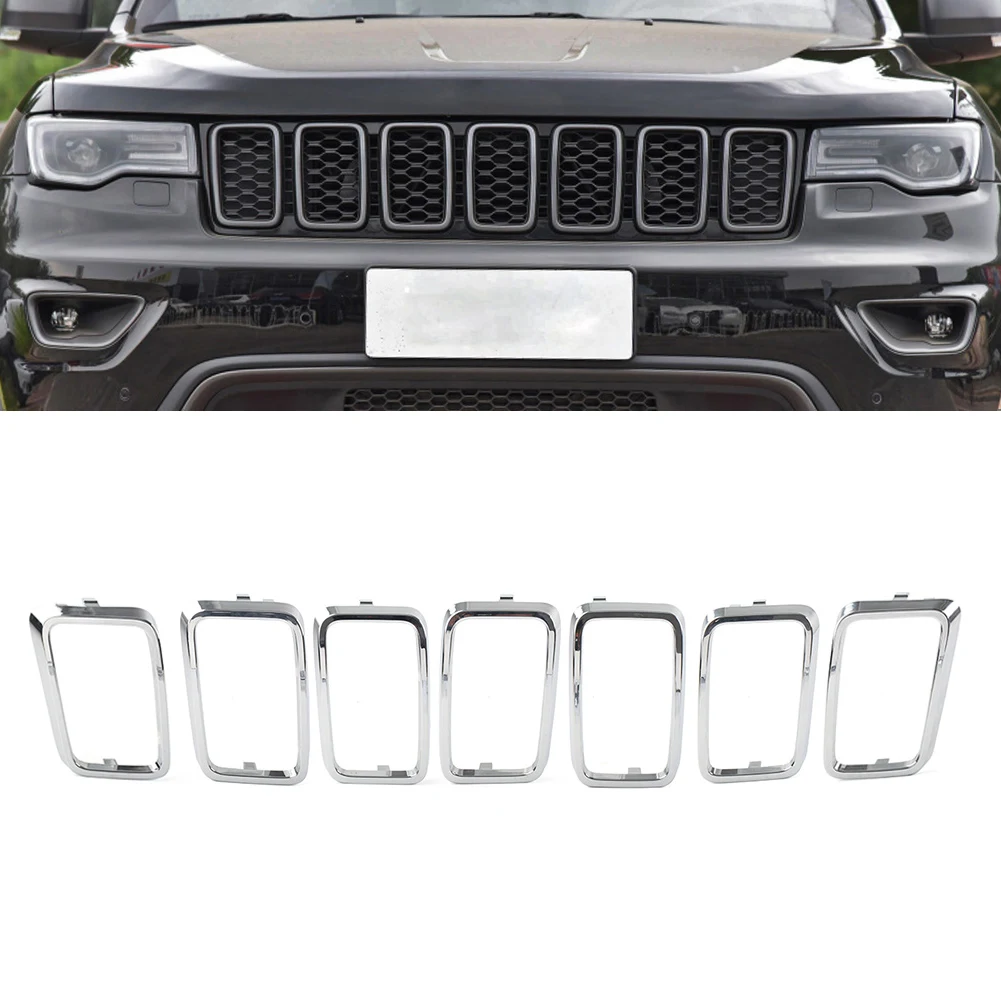 

7 Pcs Car Chrome Front Grille Cover Grill Ring Inserts Frame Trims Kit For Jeep Grand Cherokee 2017 2018 2019 2020 2021