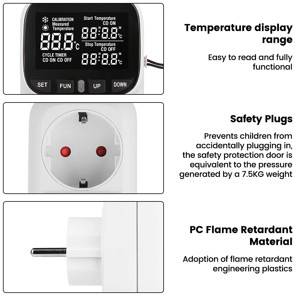 Digital Temperature Controller Socket Thermostat EU/US/UK Plug With Timer Switch Heating Cooling For Refrigerator Aquaculture