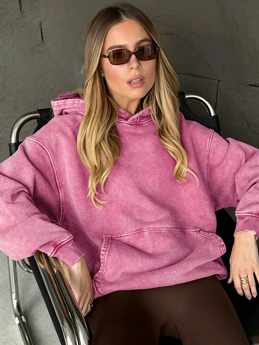 Bornladies Women's Hooded Sweatshirt Retro Long Sleeved Pullover Hooded Sweatshirt Loose Fit Casual Fashion Hooded Sweatshirt