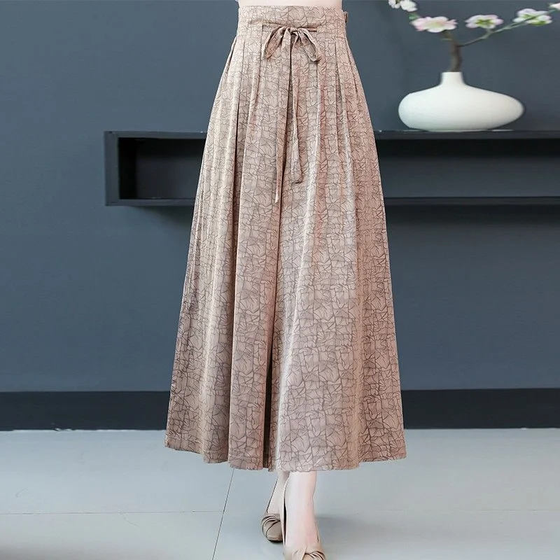 2025 Summer Casual Korean Version Skirt Pants New Wide-leg Women's Elastic Waist Mother Nine-point Thin Pants