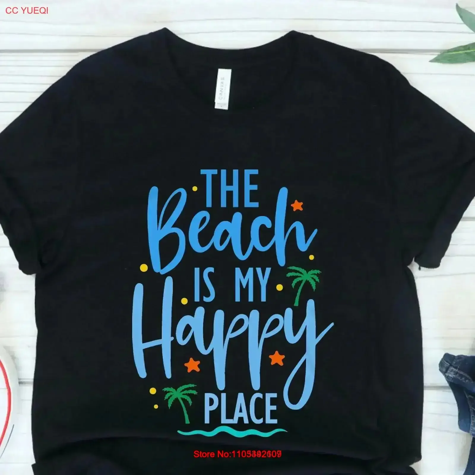 Beach Happy Place T-Shirt, Sommerurlaub, Vintage-Oberteil mit grafischem Aufdruck für den Alltag, Designer-Kleidung, weiche, lässige Mode