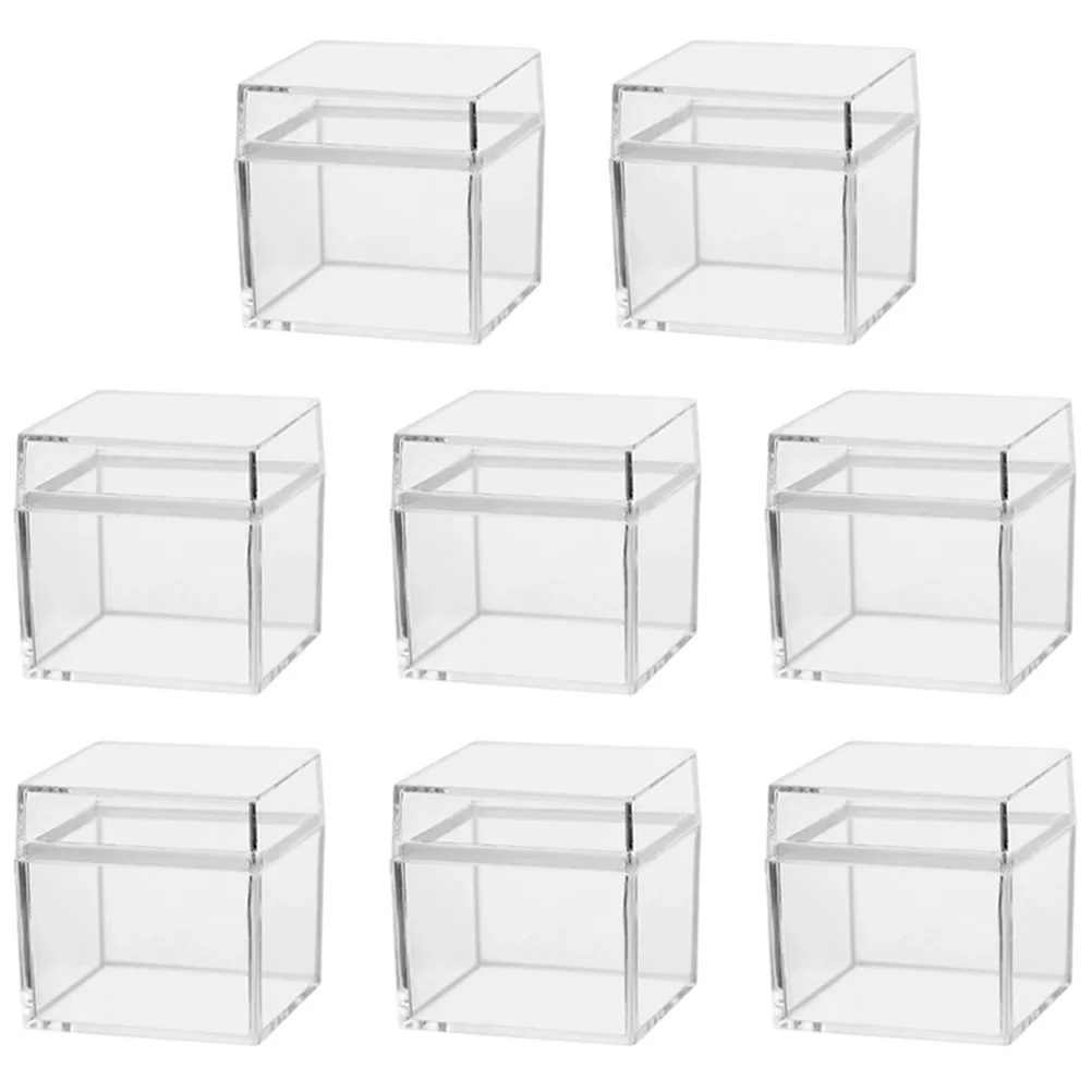 

8Pcs Small Candy Boxes Clear Acrylic Mini Square Transparent Storage Containers Jewelry Craft Organizers Multi Functional Boxes