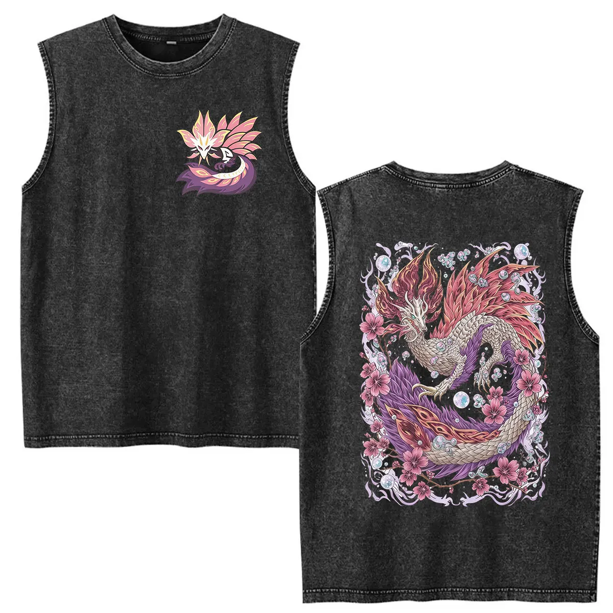 Game Monster Hunter Nergigante The Extinction Dragon Vintage Washed Vest T Shirts Men's Gothic Short Sleeve T-shirts Streetwear