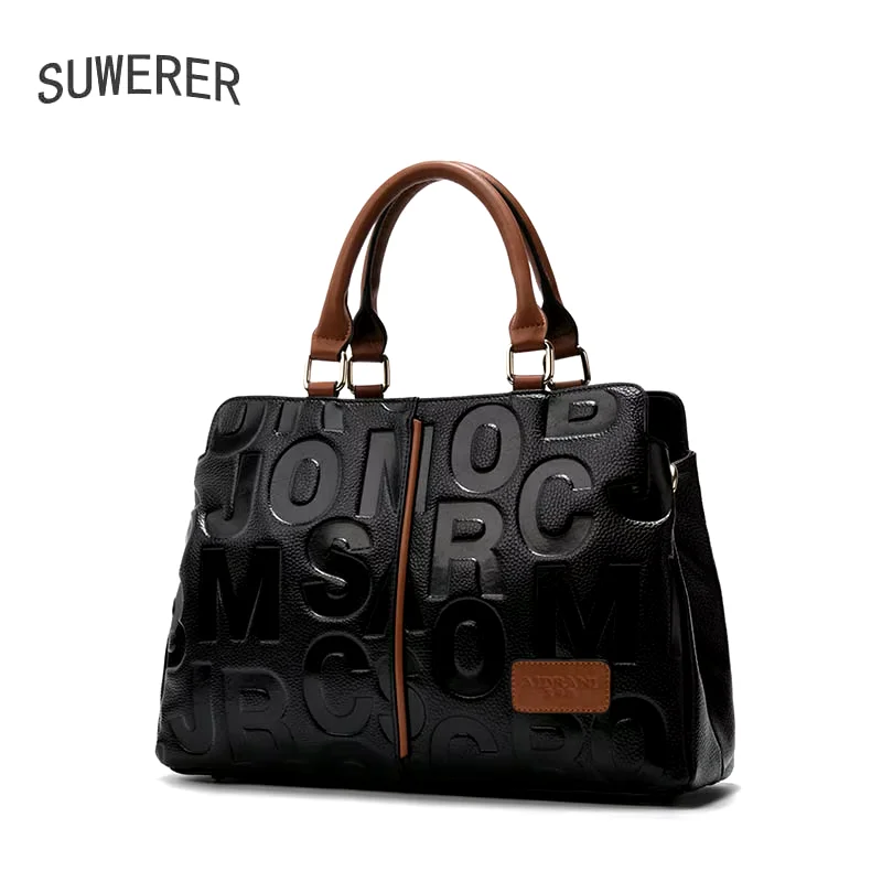 SUWERER New Women Genuine Leather bag Luxury famous brand women real cowhide bag fashion tote bag women leather shoulder bag