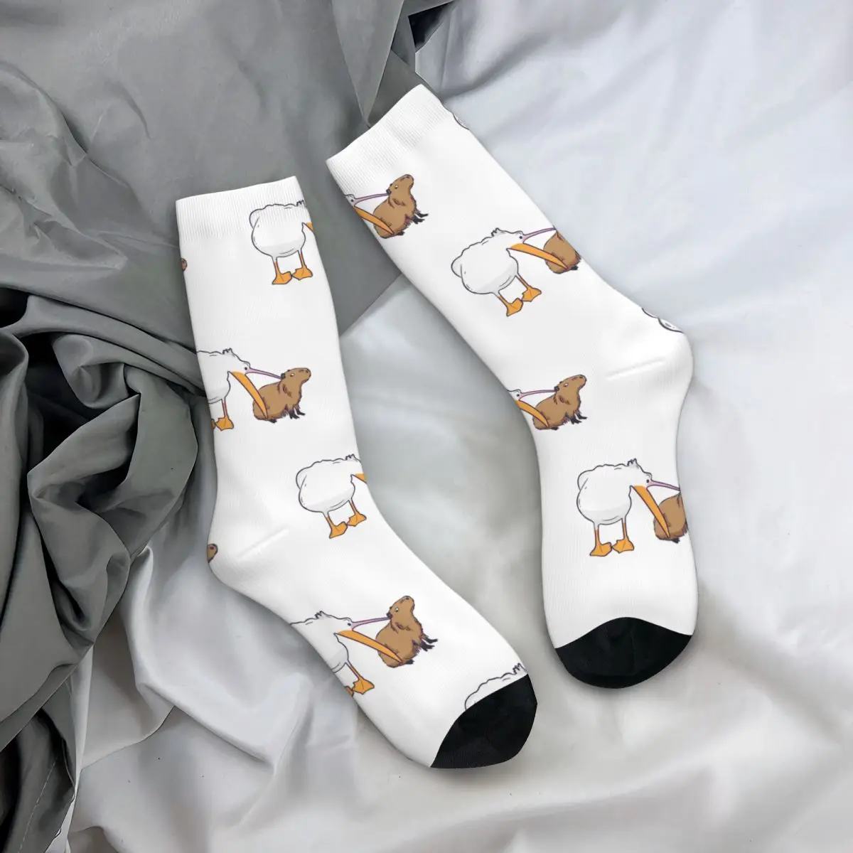 Funny Crazy Sock for Men Pelican Hip Hop Harajuku Capybara Seamless Pattern Printed Boys Crew Sock Novelty Gift