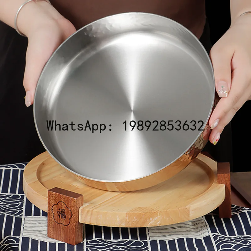 

ZF Thickened 304 Stainless Steel Pickled Fish Bowl, High-End Hammered Pattern Specialty Dish with Wooden Stand for