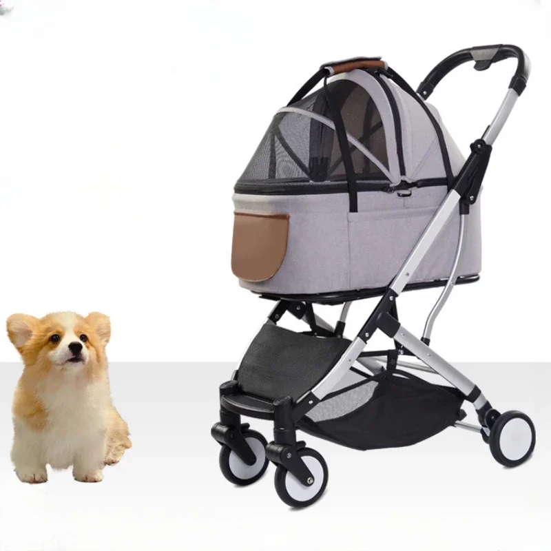 Portable Pet Cart Pet Outdoor Four-wheel Stroller Oldable Dog Car Detachable Kitty Bag Dogs Buggy Multifunctional Pet Trolley