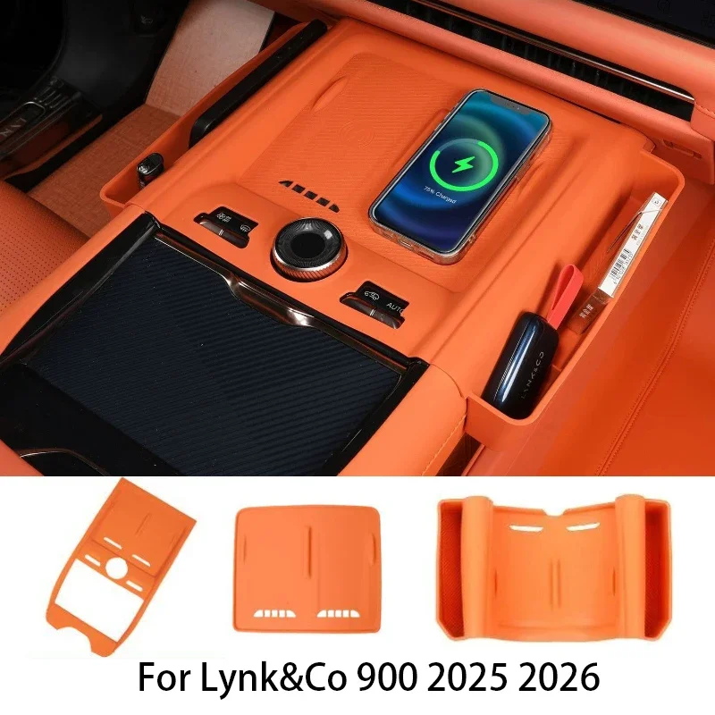

For Lynk&Co 900 2025 2026 Center Console Wireless Charging Panel Silicone Pad Mat Car Styling Modified Accessories