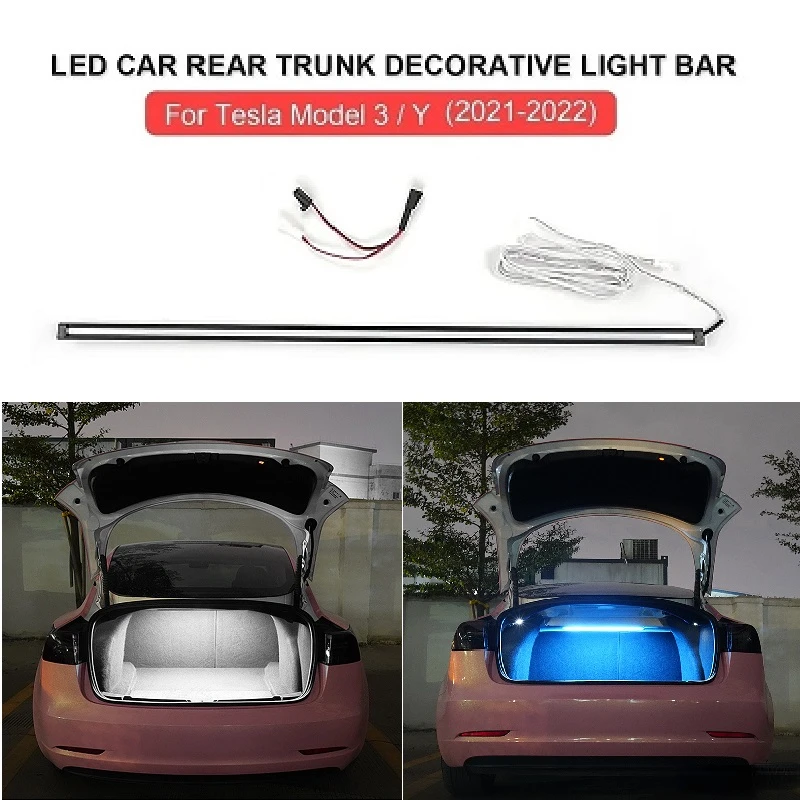 12V LED Car Rear Trunk Decorative Light Bar for Tesla Model 3 2019-2022 Interior Modification Decorative Light Bar Self-adhesive