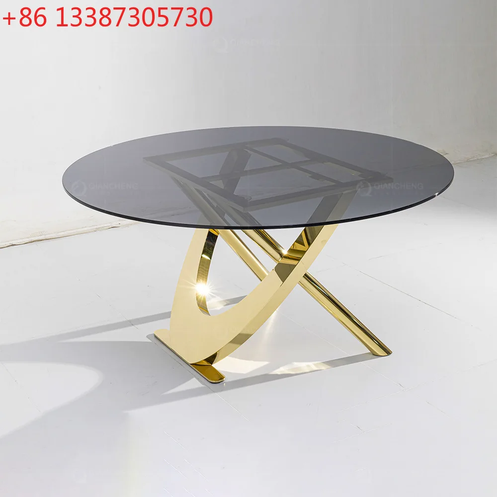 

Роскошный круглый обеденный стол для ресторанов и отелей, золотой, из нержавеющей стали.