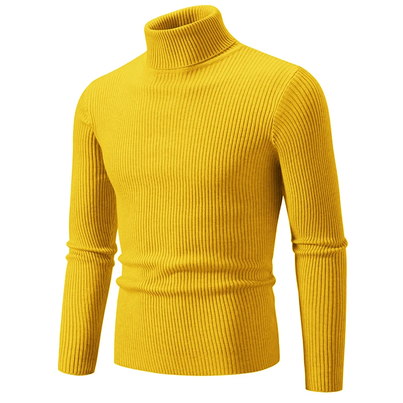 Outono inverno masculino fino ajuste camisola de gola alta moda quente pulôveres de malha masculino estilo coreano cor sólida casual blusas de malha
