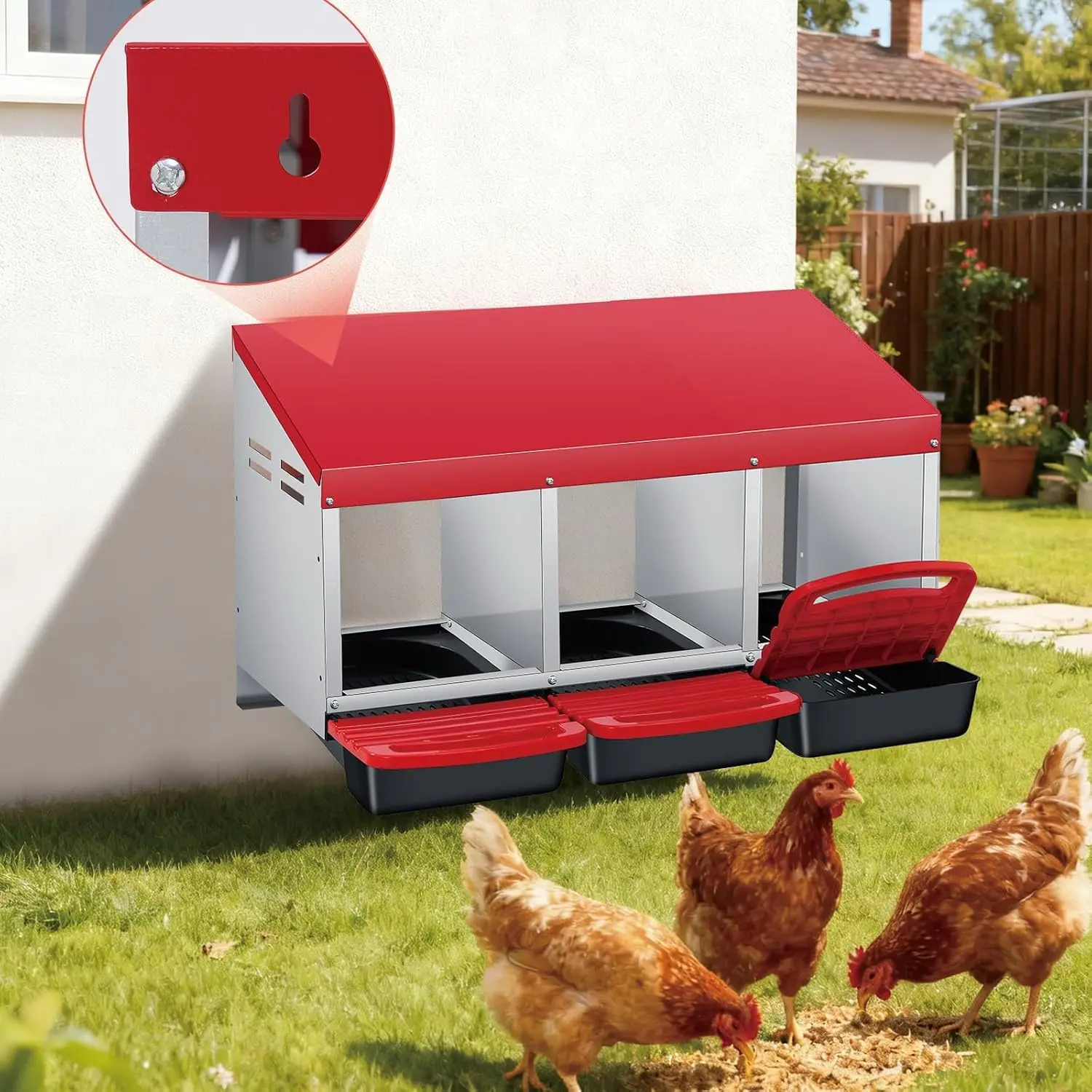 Nichoir en métal Garvee pour poules pondeuses, poulailler de ponte avec plateau de collecte d'œufs incliné intégré, installation rapide et facile, nichoir pour poules de ferme