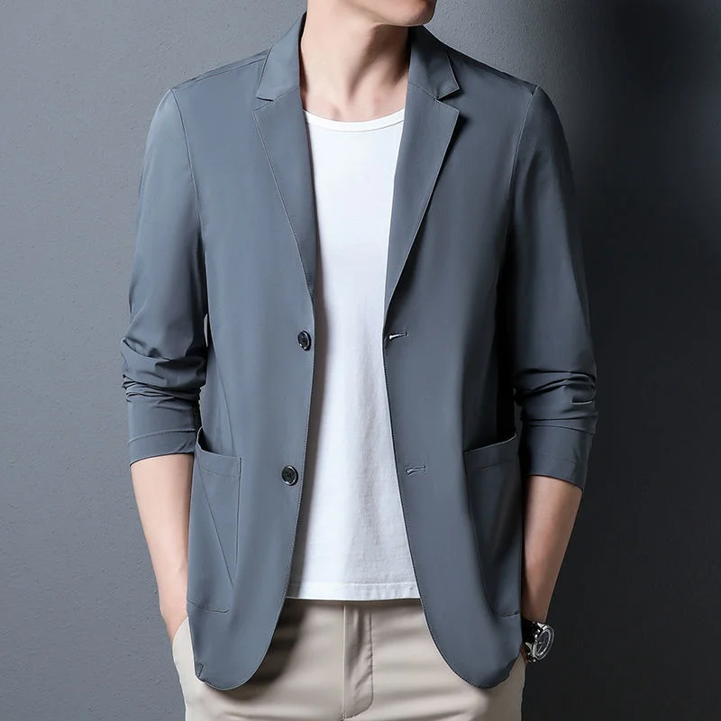 Spring Summer Thin Blazers Man Coat Korea Fashion Solid Formal Jacket Casual Suit Jacket Men's Elegant Slim Fit Male Outwear New