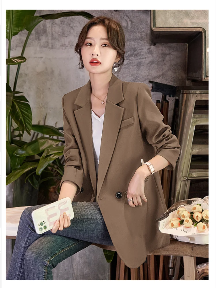 Casual Fashion High Quality Long-sleeved 2023 Spring and Autumn Jacket  Double-button Slim  Women's Business Work Formal Jacket