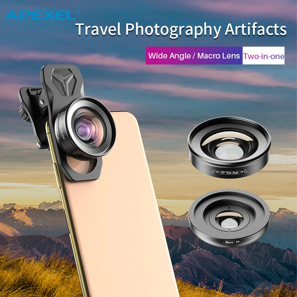 APEXEL 2 in 1 phone camera Lens 4K 120 Degree Super Wide Angle 10x