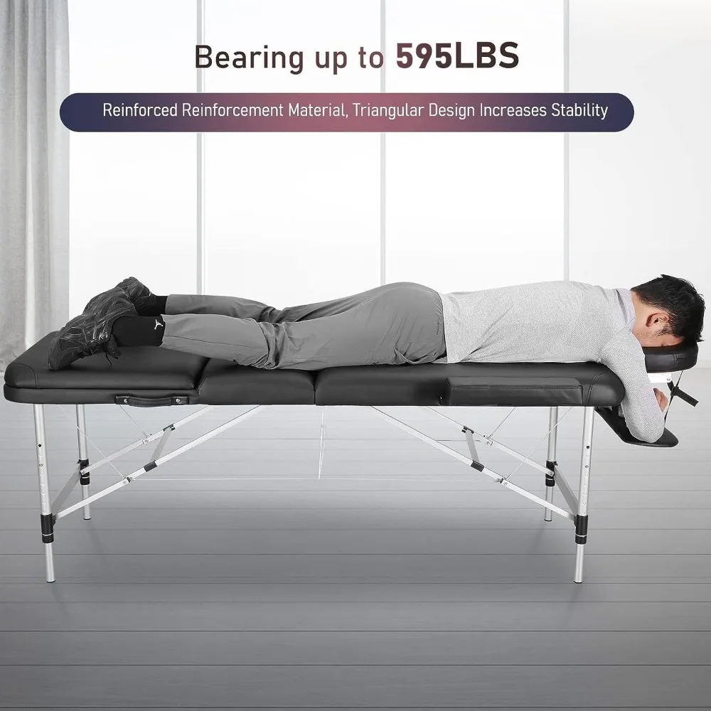 Careboda Professional Massage Table Foldable 28.7" Wide, Height Adjustable Aluminum Massage Bed 3 Fold with Headrest