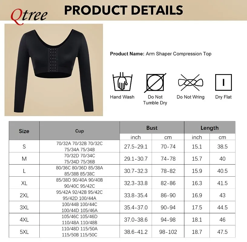 Qtree Arm Slimming Shaper for Women Compression Body Shaper Post Surgery Shapewear Seamless Front Closure Sleeves Push Up Bra