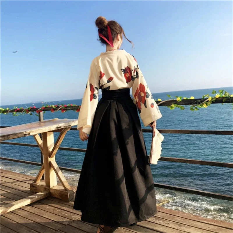 Japanse Stijl Bloemenprint Kimono Haori Voor Meisjes Dames Top Korte En Lange Rok Outfits Met Volledige Mouw 2024 Kawaii Zomermode