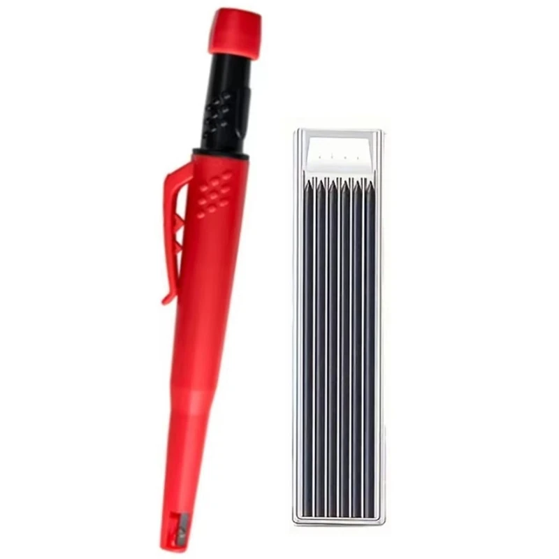 Solid Carpenter Pencil Set 2.8Mm Deep Hole Mechanical Pencil Marker With Built In Sharpener For Carpenter Woodworking-AT64