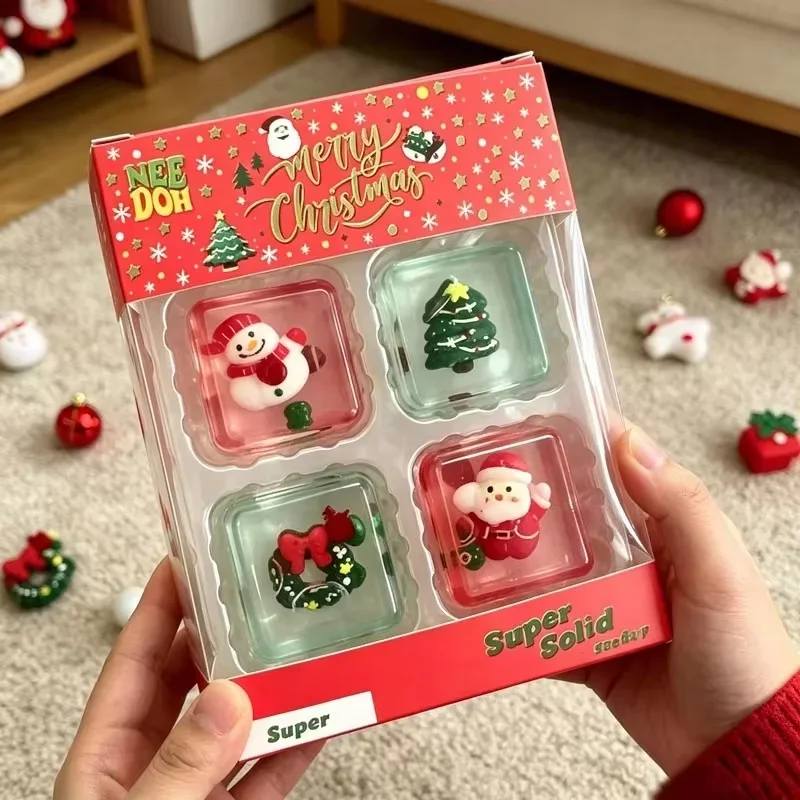 Christmas 4 Pack Set Nice Cube NEEDOH Stress Relief Squishy Cube Anti-Anxiety Squeeze Object Blind Box Holiday Gifts Set