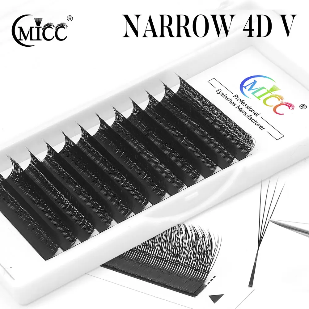 CMICC 2D 3D 4D 5D Wimpern mit kleiner Öffnung, V-förmige Wimpernverlängerung, schmale 3D W-förmige vorgefertigte Volumen-Wimpern, Tray