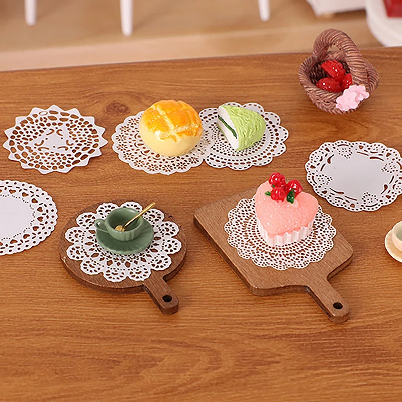 1/12 Dollhouse Cake Dessert Tray With Pad Paper Mini Food Plate Decoration Dolls House Accessories Kid Toys Living Scene Decor