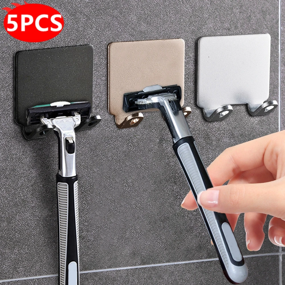 1/3/5Pcs Punch Free Razor Holder Storage Hook Wall Men Shaving Shaver Shelf Bathroom Razor Rack Wall Bathroom Accessories