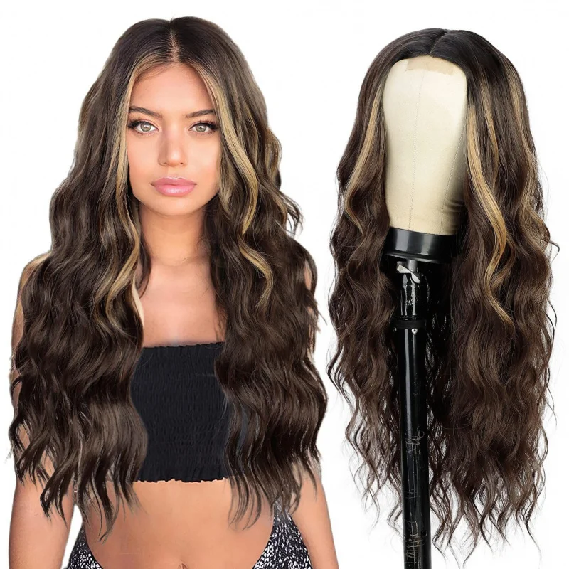 

Brazilian , middle-parted orange and burgundy front lace long curly synthetic wig