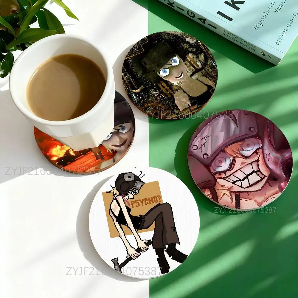 

Game P-PsychoPomp Vena Round Wooden Coasters Heat Resistant Non-slip Drink Cafe Decoration 2D Flat Color Print Coasters Set