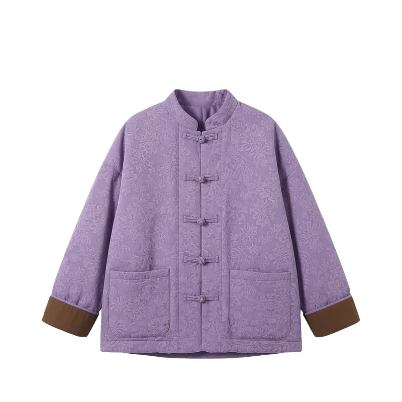 

Свободное хлопковое пальто в стиле ретро с воротником-стойкой на пуговицах, повседневное женское пальто большого размера с принтом, длинная верхняя одежда для поездок на работу