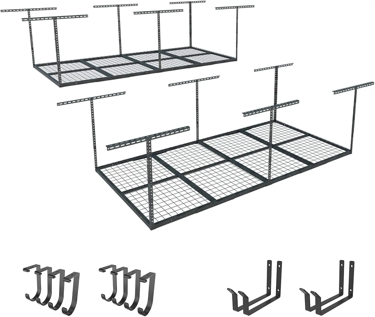 Fleximounts 2-Piece Overhead Garage Storage Rack Set W/Hooks Adjustable Ceiling Storage Racks, 96