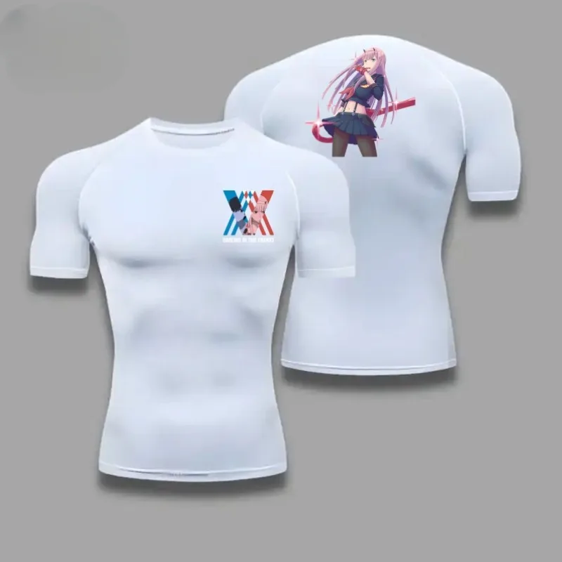 Camicia a compressione da uomo Allenamento Quick Dry Zero Two Stampa Top Traspirante Assorbimento del sudore T-shirt fitness aderente Resistente al sudore