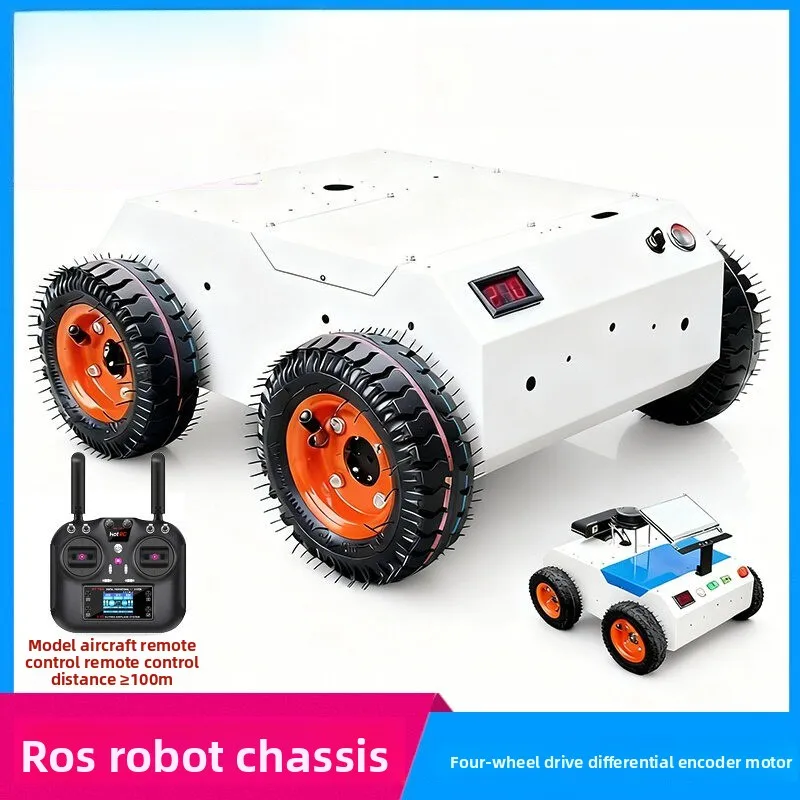 ROS Robot Chassis 4WD Wire‑Controlled Encoder Motor 6‑inch Inflatable Tires Heavy‑Duty Metal Platform STM32 Controller Bluetooth
