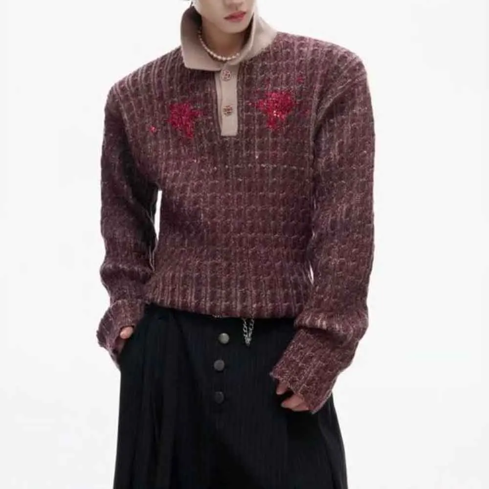 

Осенний новый мужской свитер с длинными рукавами и блестками, модный повседневный свободный нишевый мужской свитер в американском стиле ретро в стиле High Street