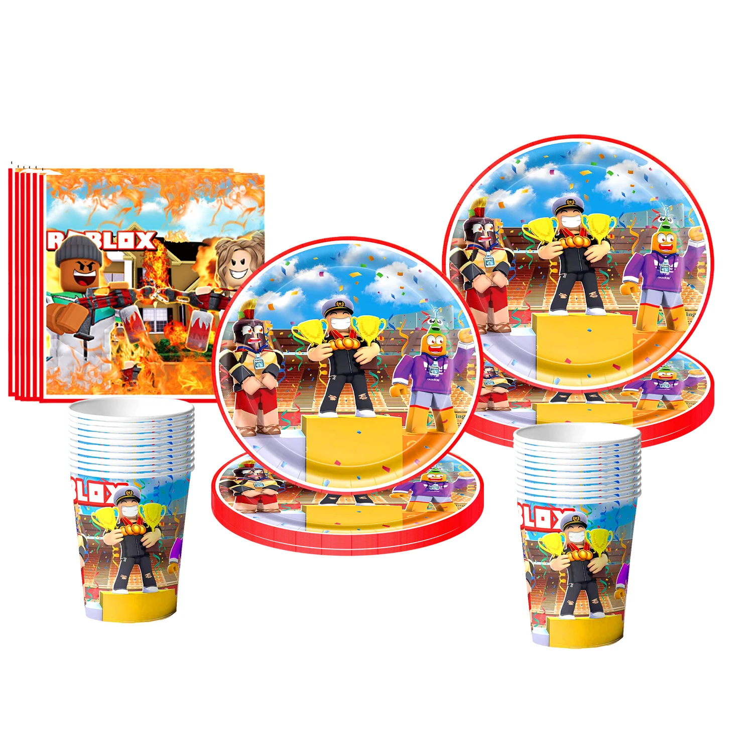 Roblox Verjaardagsfeestje Thema Decoraties Roblox Game wegwerpborden kopjes banner Tafelkleed Stro set voor babyshowerbenodigdheden