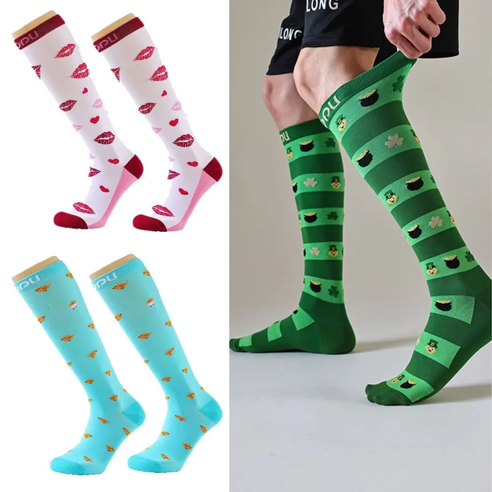 

Elastic Compression Socks Funny Pattern Multi Color Pressure Stockings Knee High Comfortable Varicose Veins Socks Outdoor Sports