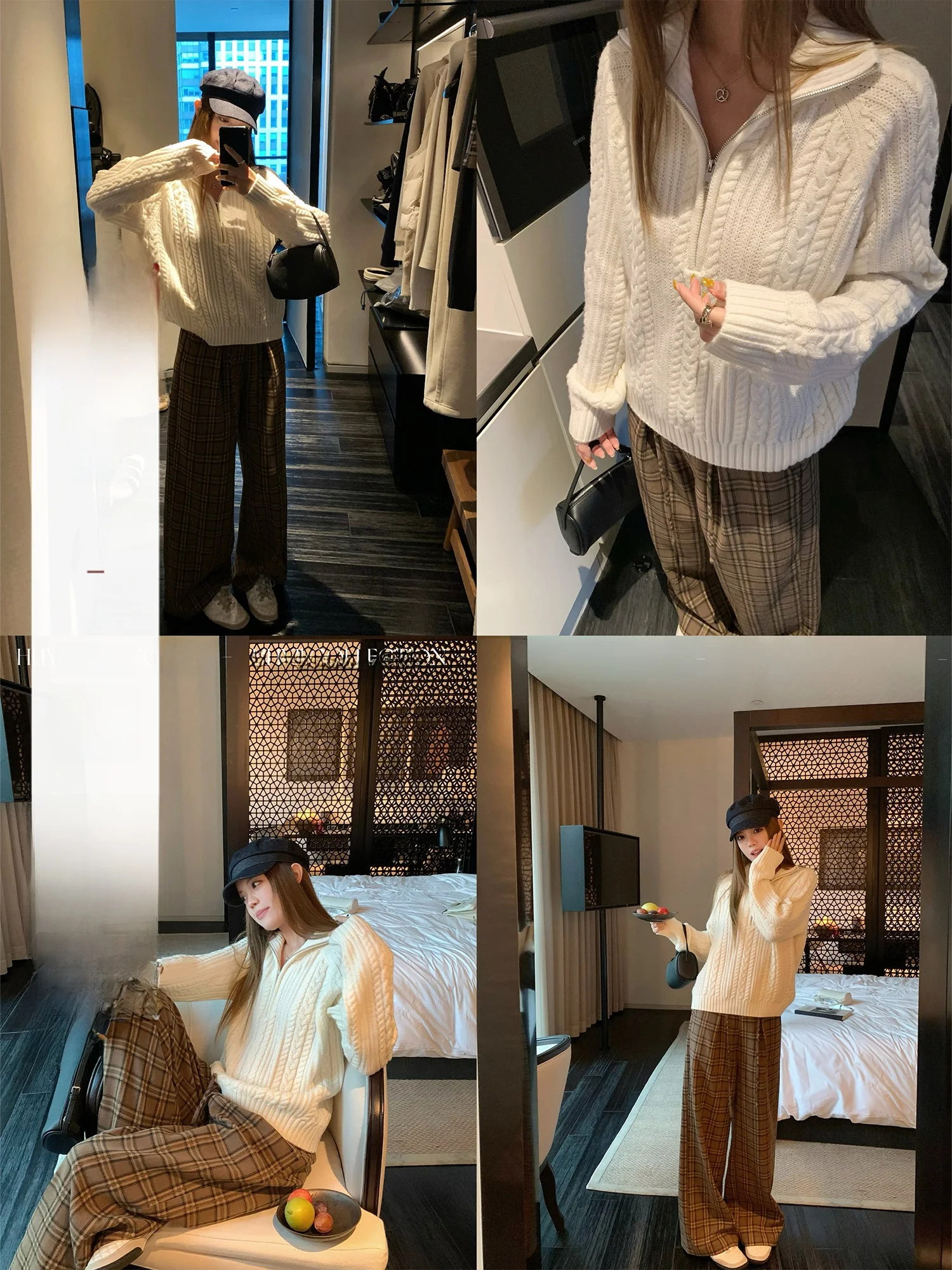 

Hhi Women's High Collar Knitted Zipper Sweater Autumn Winter Faion Lazy Sle Twist Knit Top f Open Collar Long Sve