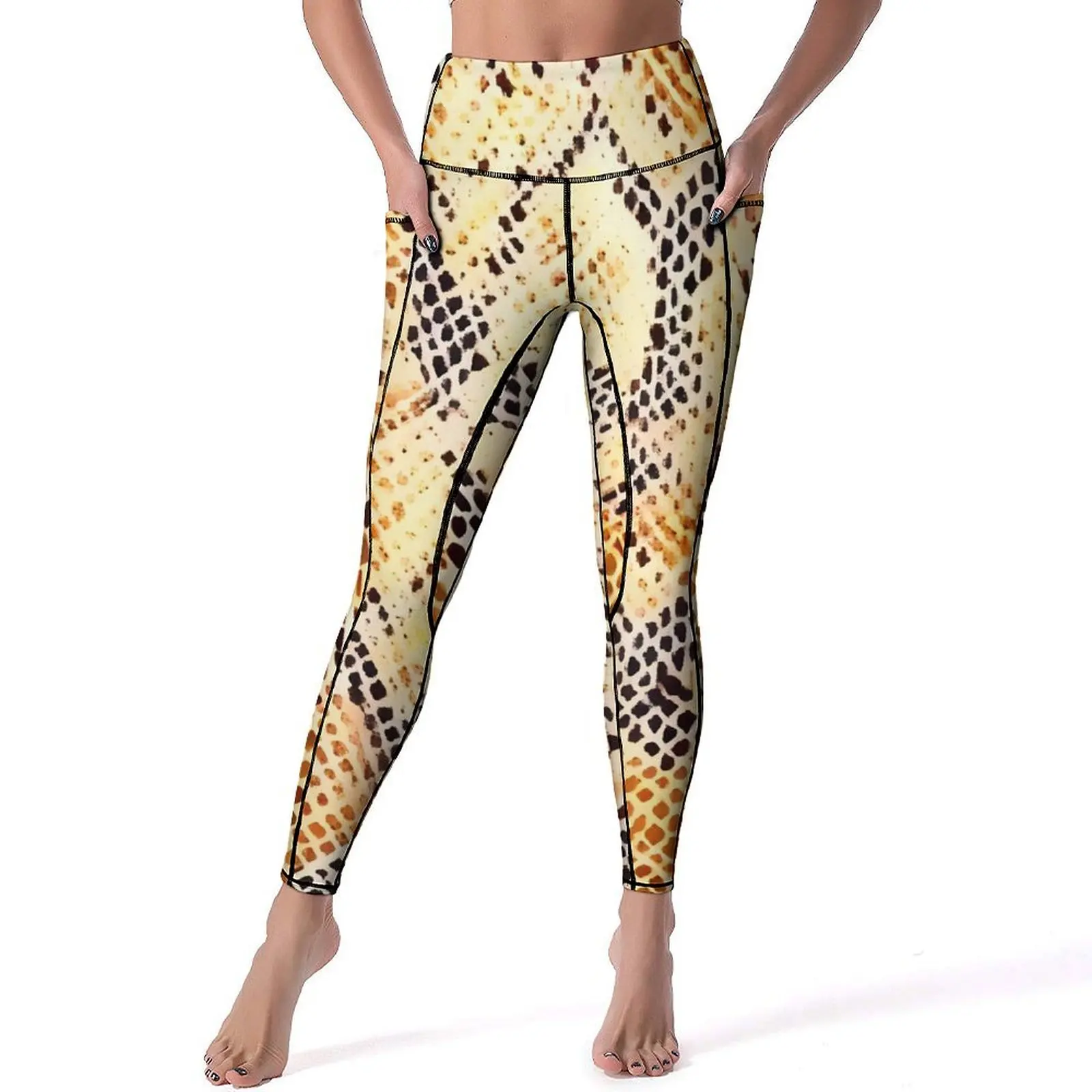 Snake Skin Print Leggings Sexy  High Waist Yoga Pants Kawaii Stretch Leggins Female Design Work Out Sports Tights