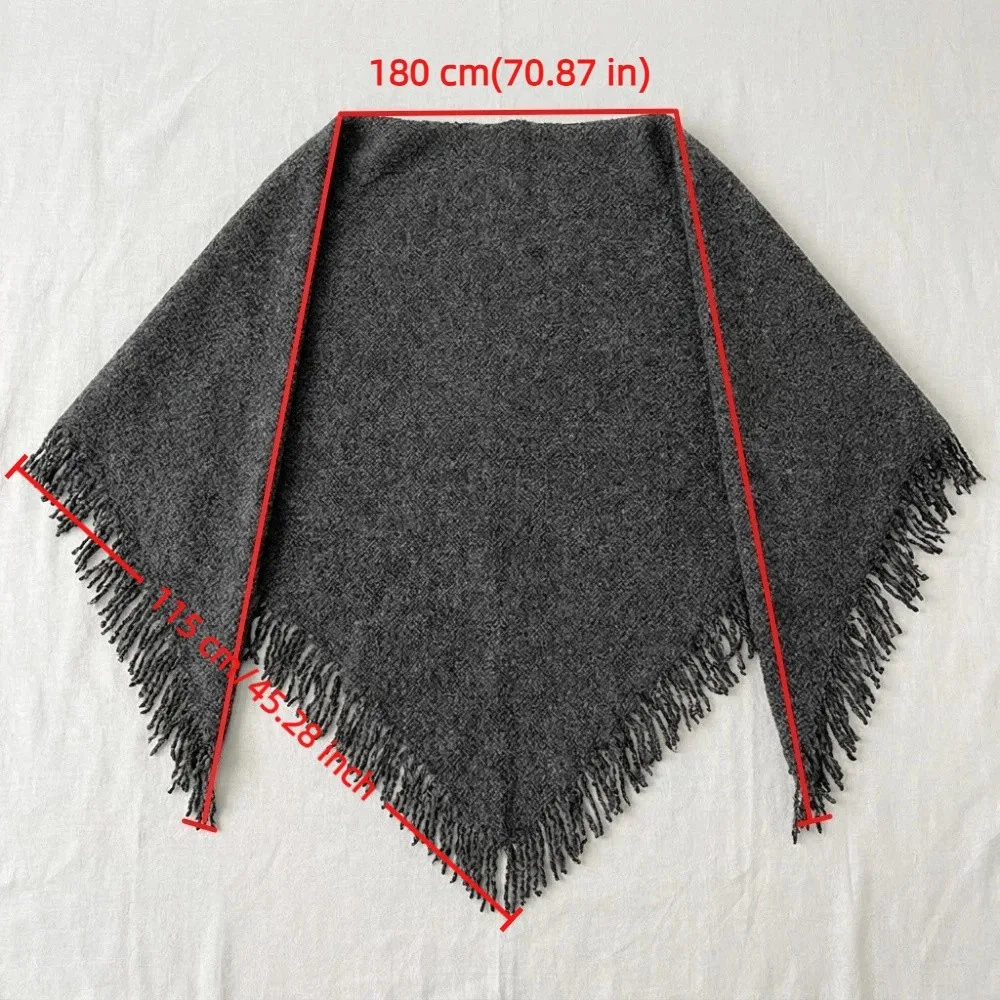 Wird nicht pillen, Wollmischung, dreieckiger Schal mit Fransen, warmer, gestrickter Schal, dekorativer, mehrfarbiger Wickelschal für Damen – Detail 1