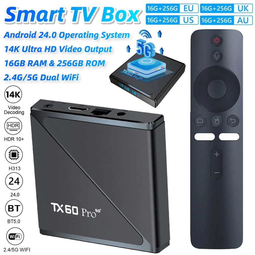 

Смарт-ТВ приставка Android 24 на Allwinner H313 Quad Core с поддержкой 14K, двухдиапазонным Wi-Fi 2.4G/5G, медиаплеер для домашнего кинотеатра, Android Box с пультом ДУ